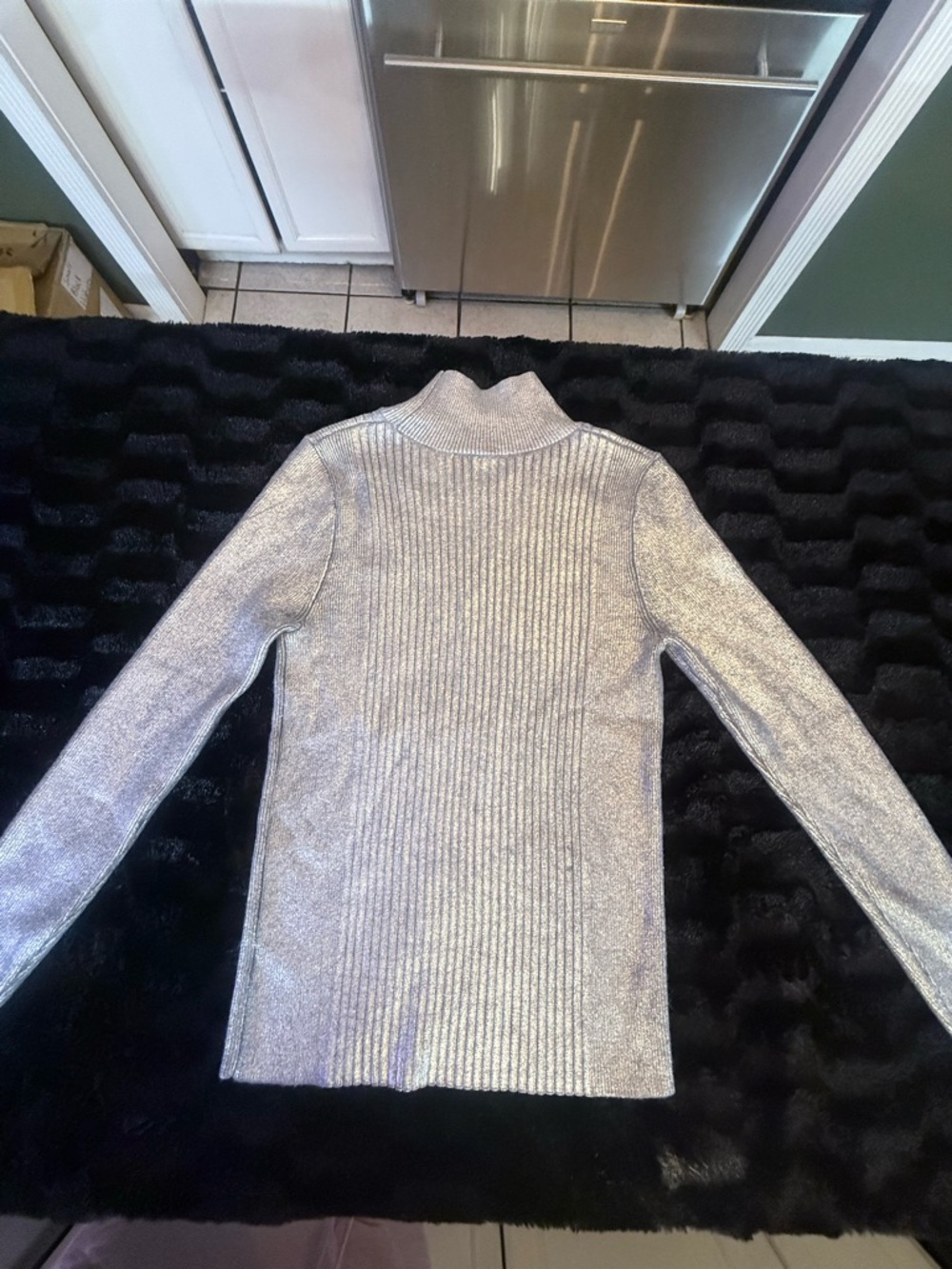 Metallic Silver Ribbed Sweater - Picture 2 of 6